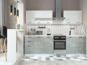Кухонный гарнитур Дуся 2,0 м (белый глянец/цемент) в Барышево - baryshevo.mebel-nsk.ru | фото